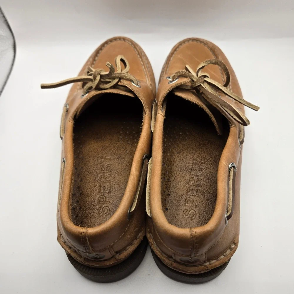 Sperry Boat Shoes Mens 5.5 Authentic Original Tan Leather EUC Nautical Preppy